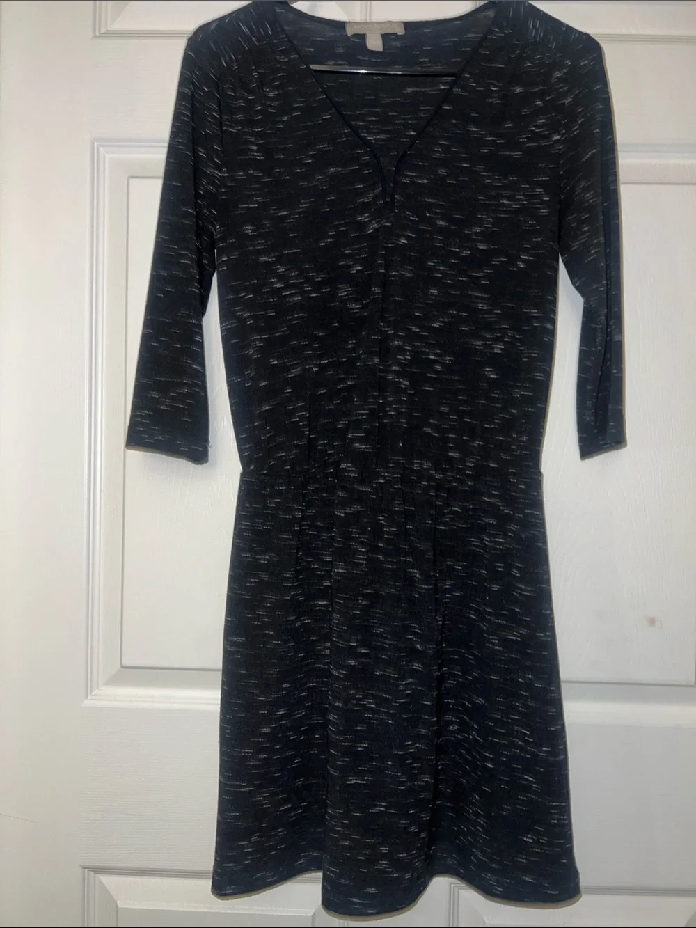 Banana Republic Black with White Fleck Long-Sleeve V-Neck Dress